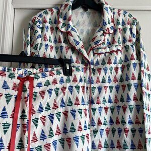 NWOT Talbots Festive Tree Long Sleeve Cotton Flannel Pajama Set Size XS Holiday